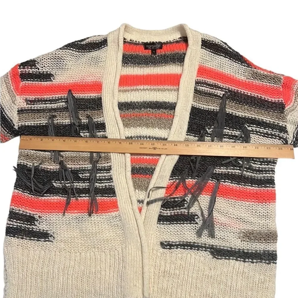 Topshop Tassel Stripe Open Front Chunky Cardigan Sweater Size 8